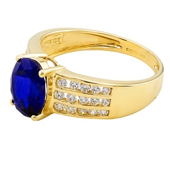 14ct Gold Synthetic Sapphire/Cubic Zirconia Ring size O